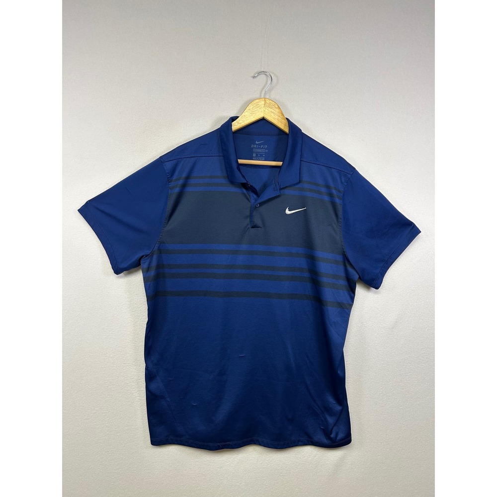Golfcore Nike‎ Men XL Blue Striped Dri-FIT Standard Fit Short Sleeve Polo Shirt